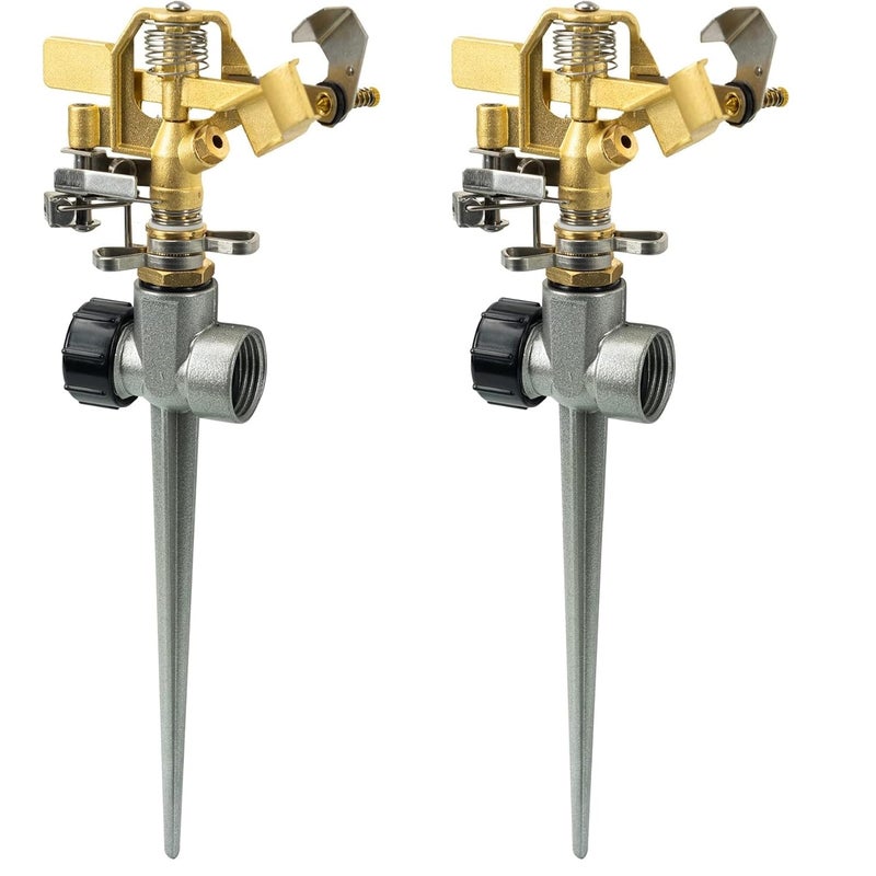 Hourleey 2 Pack Impact Lawn Sprinklers for Yard, Heavy Duty Water Sprinkler Head with Aluminum Alloy Spike Base, Adjustable Pulsating Sprinkler for Large Area Lawn Patio Garden - Image 1