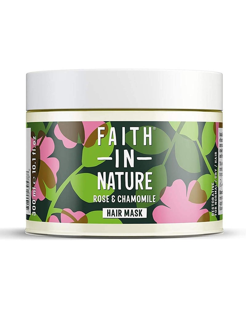 Faith in Nature Faith in Nature Natural Wild Rose & Chamomile Hair Mask, Restoring, Vegan & Cruelty Free, Parabens and SLS Free, For Normal to Dry Hair, 300ml - Image 1
