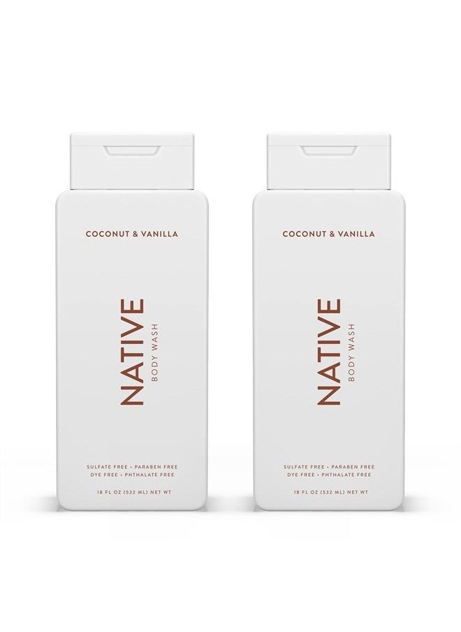 native Body Wash Natural Body Wash for Women, Men | Sulfate Free, Paraben Free, Dye Free, with Naturally Derived Clean Ingredients Leaving Skin Soft and Hydrating, Coconut & Vanilla 18 oz - 2 Pk  - Image 1