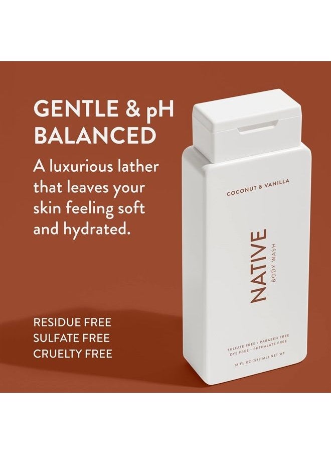 native Body Wash Natural Body Wash for Women, Men | Sulfate Free, Paraben Free, Dye Free, with Naturally Derived Clean Ingredients Leaving Skin Soft and Hydrating, Coconut & Vanilla 18 oz - 2 Pk  - Image 2