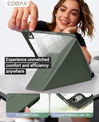 CoBak Case for iPad (A16) 11th Generation 11 Inch 2025, iPad 10th Generation Case 10.9 Inch 2022 - Protective Cover with Multi-Angle Includes Portrait Stand, Pencil Holder and Auto Wake/Sleep, Green - Image 3
