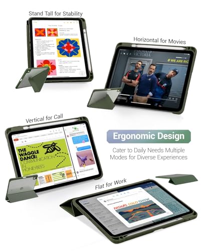 CoBak Case for iPad (A16) 11th Generation 11 Inch 2025, iPad 10th Generation Case 10.9 Inch 2022 - Protective Cover with Multi-Angle Includes Portrait Stand, Pencil Holder and Auto Wake/Sleep, Green - Image 4