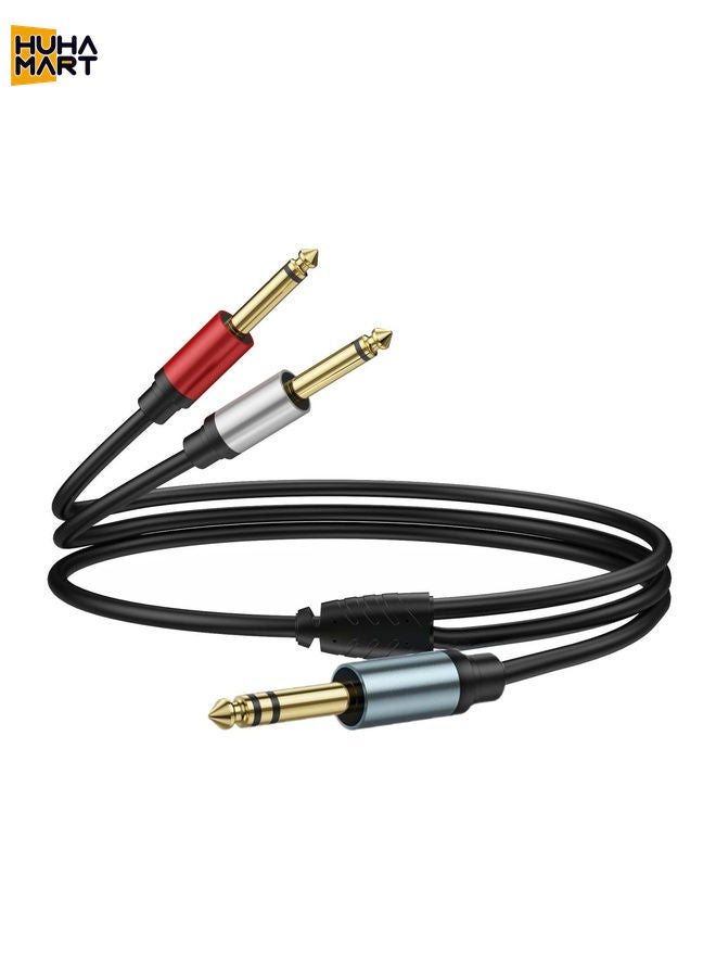 HuHa Mart 1m Gold Plated 6.35mm Male Dual Sound TRS Stereo to 2 x 6.35mm Male TS Mono Y Splitter Adapter Audio Cable(Black) - Image 1