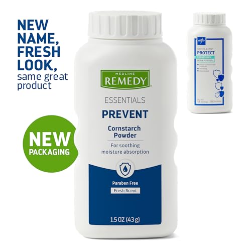 Medline Remedy Essentials Cornstarch Powder (1.5 oz Bottle), Fresh Scent, Talc Free, Travel Size, Skin Care, Absorbs Sweat, Soothes, Reduces Friction & Chafing, for Adults, Feet, Groin - Image 2