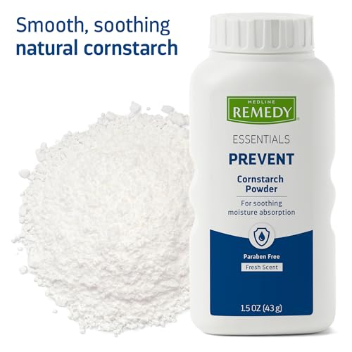 Medline Remedy Essentials Cornstarch Powder (1.5 oz Bottle), Fresh Scent, Talc Free, Travel Size, Skin Care, Absorbs Sweat, Soothes, Reduces Friction & Chafing, for Adults, Feet, Groin - Image 4