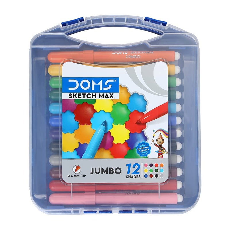 DOMS Doms Sketch Max Jumbo Pen (5Mm Tip, 12 Shades) With Carry Case, Multicolor  - Image 1