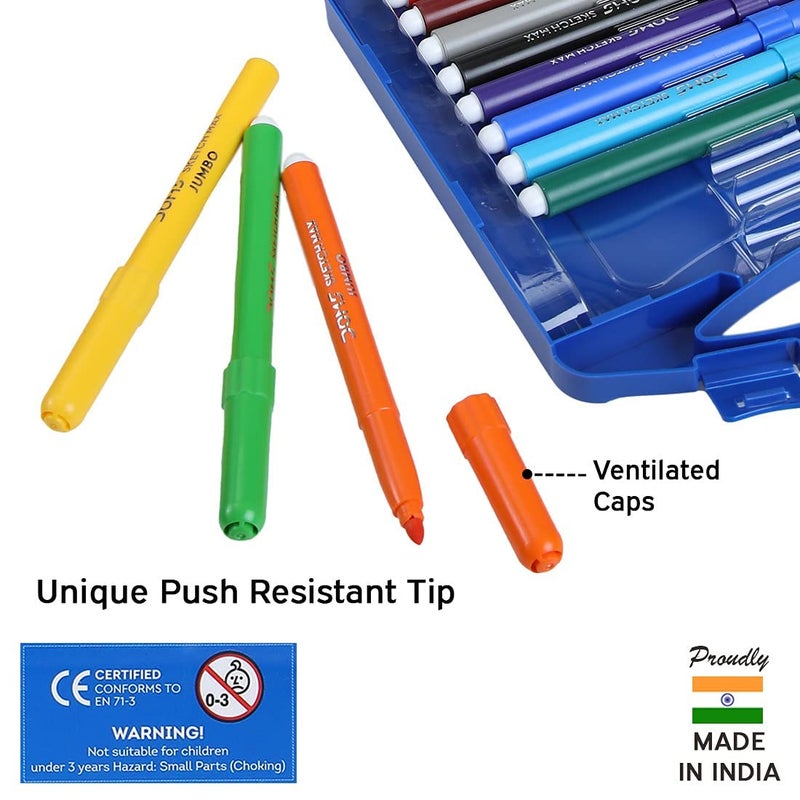 DOMS Doms Sketch Max Jumbo Pen (5Mm Tip, 12 Shades) With Carry Case, Multicolor  - Image 3