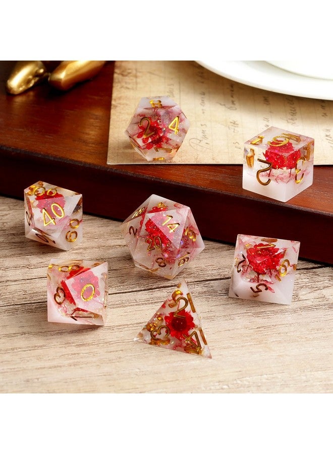 DNDND Flower D&D Dice ,DNDND Handmade Resin Sharp Edge Die with Gift Case for D&D Dungeons and Dragon Games (Red Flower) - Image 3