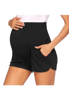 Womens Maternity Shorts, Women's Maternity Yoga Shorts, Over The Belly Active Comfy, Biker Workout Athletic Shorts, Made of 90% Polyester and 10% Spandex, Lightweight & Quick-Drying (Black)