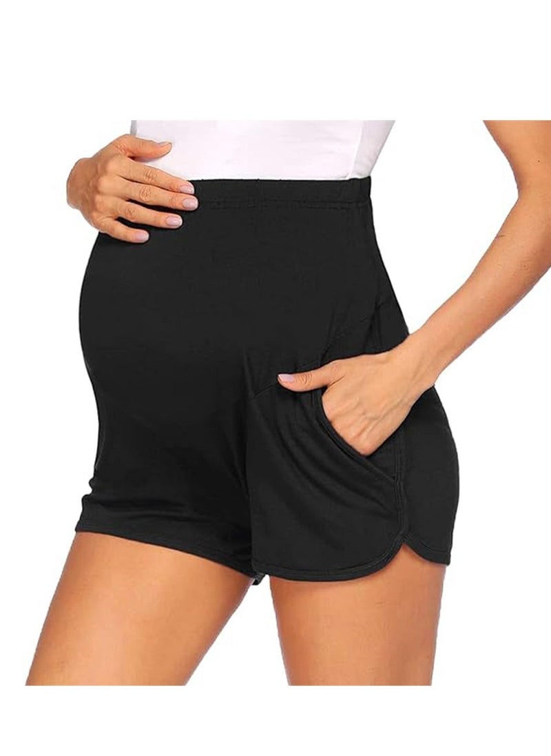 Generic - Womens Maternity Shorts, Women's Maternity Yoga Shorts, Over The Belly Active Comfy, Biker Workout Athletic Shorts, Made of 90% Polyester and 10% Spandex, Lightweight & Quick-Drying (Black) - Image 1