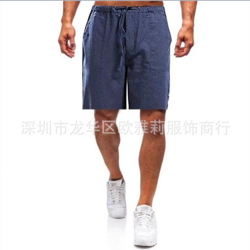 Stepping into the e-commerce independent station 2020 European and American popular linen men's multi-pocket decorative shorts casual pants (upgrade) Navy blue (upgrade) XL - Image 1