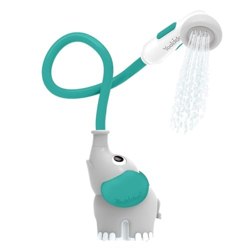 Yookidoo Baby Bath Shower Head Elephant Water Pump with Trunk Spout Sprayer Rinser Dual Knob Flow Control Bath Time Essential for Newborns Tub or Sink Forest Green - Image 1