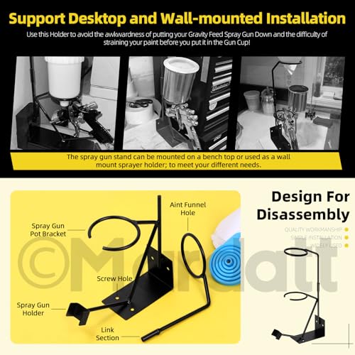 Mardatt 52Pcs Gravity Feed Gun Holder Stand, Cone Paint Strainers & Silicone Funnel Kit, Spray Gun Holder, Paint Filter Strainer and Cone Shaped Nylon Mesh Funnel Set for Car Paint Furniture Wood - Image 3