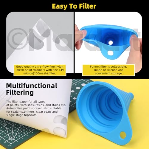 Mardatt 52Pcs Gravity Feed Gun Holder Stand, Cone Paint Strainers & Silicone Funnel Kit, Spray Gun Holder, Paint Filter Strainer and Cone Shaped Nylon Mesh Funnel Set for Car Paint Furniture Wood - Image 5