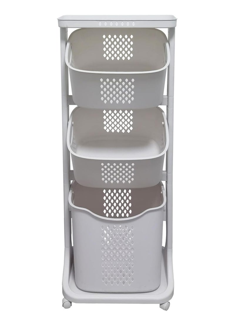 DubaiGallery Laundry Basket with Wheels and 3 Layers for Clothes Storage,Multi-functional Kitchen,Bathroom Laundry Hamper - Image 1