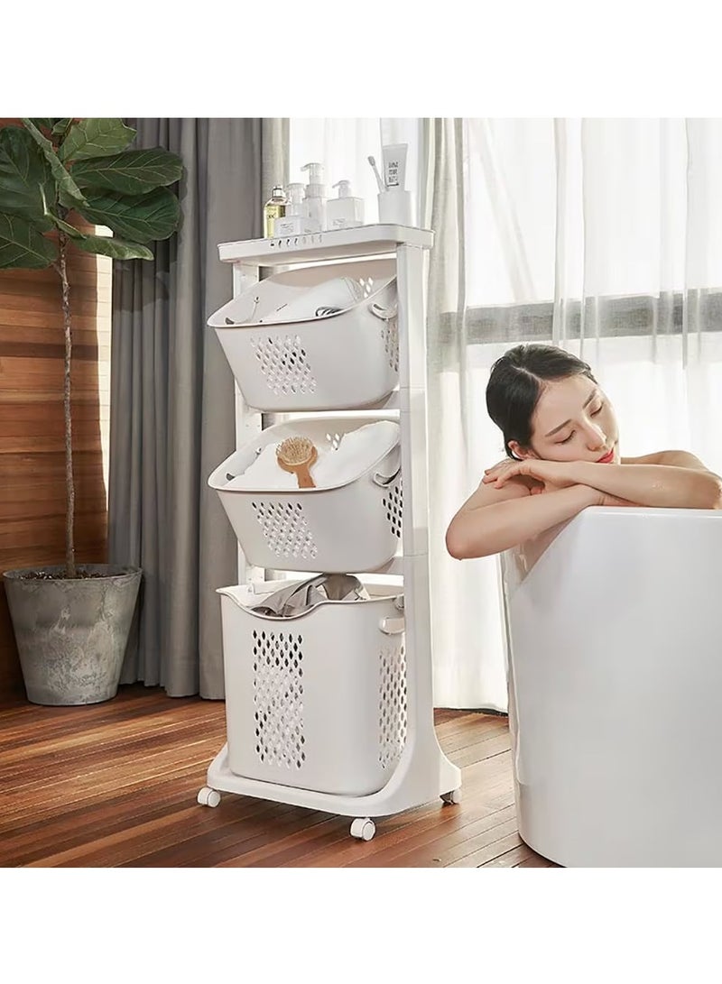 DubaiGallery Laundry Basket with Wheels and 3 Layers for Clothes Storage,Multi-functional Kitchen,Bathroom Laundry Hamper - Image 4