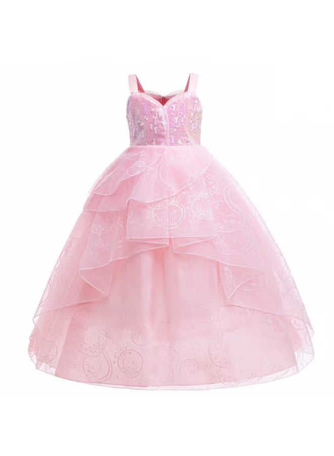 فستان أميرة للأطفال بتصميم أوروبي أنيق، فستان وردي لحفلات الأطفال بعمر 8 سنوات، مزين بالترتر، فستان زفاف مزين بفيونكة - Image 2