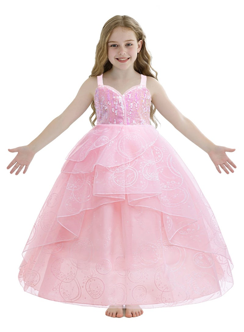 فستان أميرة للأطفال بتصميم أوروبي أنيق، فستان وردي لحفلات الأطفال بعمر 8 سنوات، مزين بالترتر، فستان زفاف مزين بفيونكة - Image 4