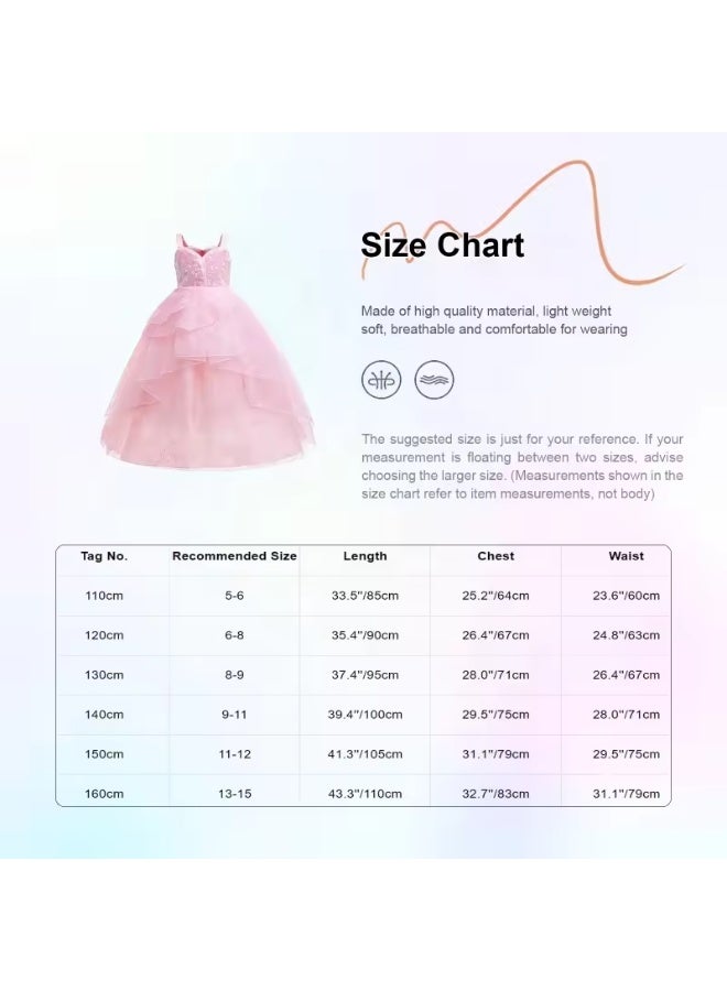 فستان أميرة للأطفال بتصميم أوروبي أنيق، فستان وردي لحفلات الأطفال بعمر 8 سنوات، مزين بالترتر، فستان زفاف مزين بفيونكة - Image 5