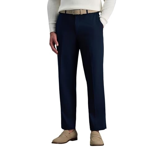 Haggar mens Premium No Iron Khaki Classic Fit Expandable Waist Flat Front Pant, Dark Navy, 32x32 - Image 1