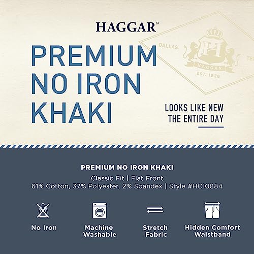 Haggar mens Premium No Iron Khaki Classic Fit Expandable Waist Flat Front Pant, Dark Navy, 32x32 - Image 3