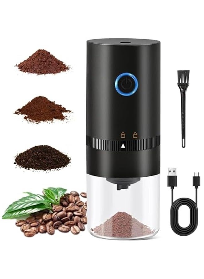 بيوينتي طاحونة قهوة كهربائية,طاحونة قهوة كهربائية محمولة مع إعداد طاحونة قابلة للتعديل المدمجة,مع كابل الشحن والفرشاة من النوع C (أسود) - Image 1