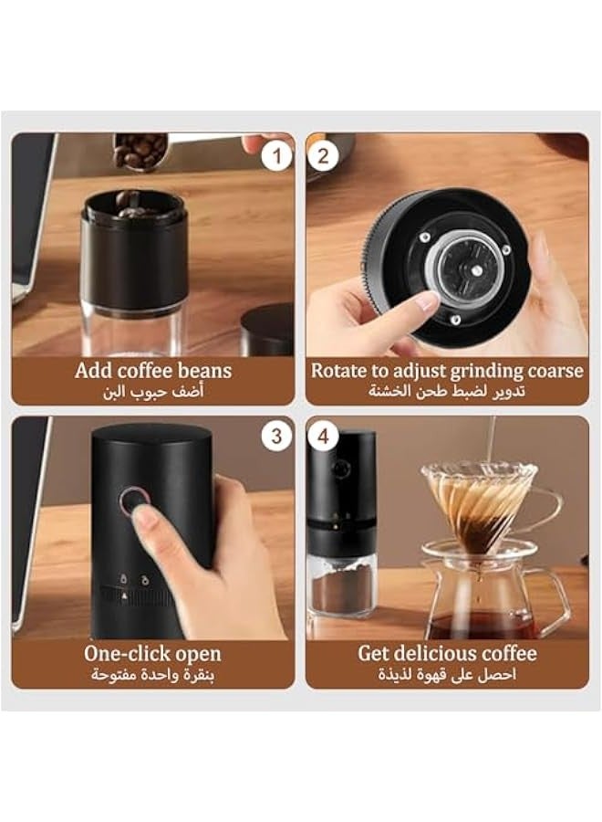 بيوينتي طاحونة قهوة كهربائية,طاحونة قهوة كهربائية محمولة مع إعداد طاحونة قابلة للتعديل المدمجة,مع كابل الشحن والفرشاة من النوع C (أسود) - Image 5