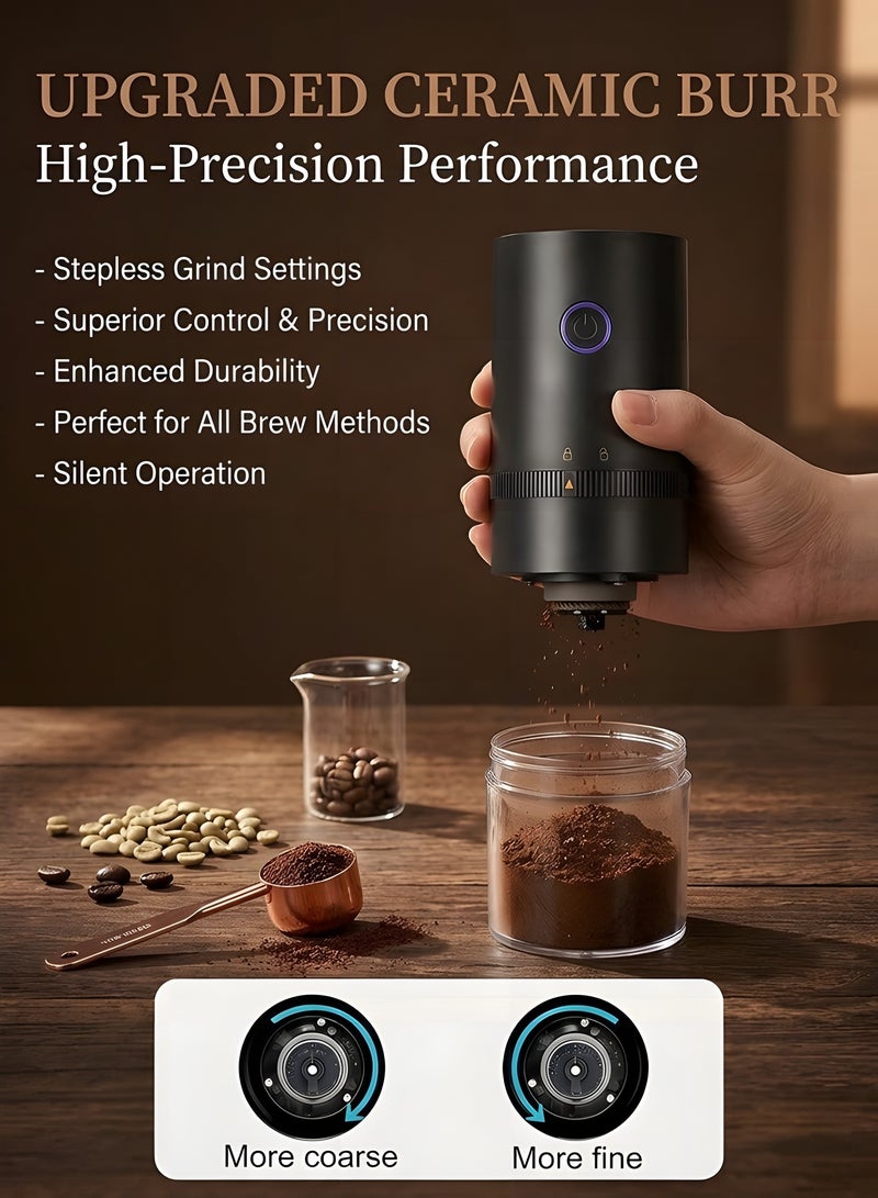 بيوينتي طاحونة قهوة كهربائية,طاحونة قهوة كهربائية محمولة مع إعداد طاحونة قابلة للتعديل المدمجة,مع كابل الشحن والفرشاة من النوع C (أسود) - Image 5