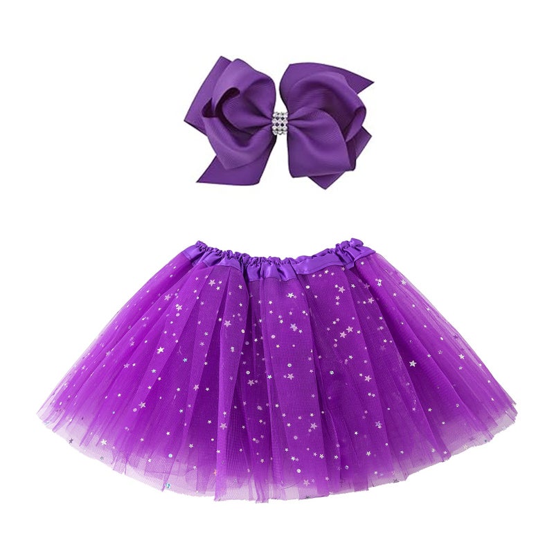 Jastore® Girls Layered Stars Sequins Tutu Skirt Princess Ballet Dance Dress (Purple) - Image 4