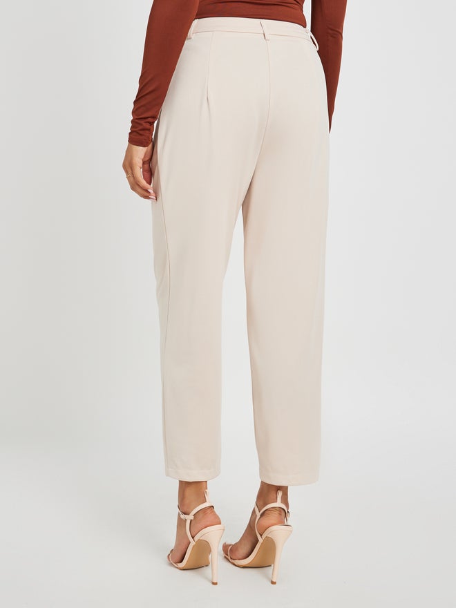 Styli Styli Solid Pleated Tapered Fit Trousers with Belt Loops  - Image 4