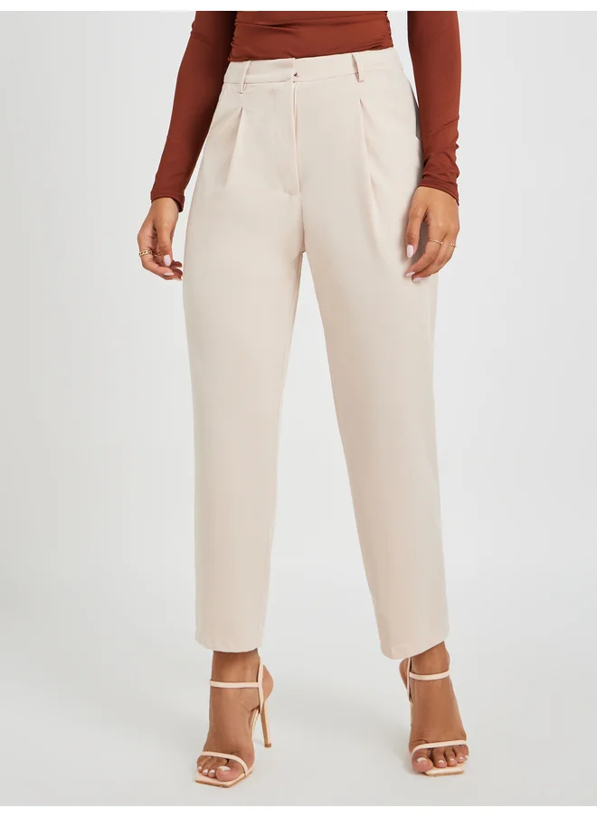 Styli Styli Solid Pleated Tapered Fit Trousers with Belt Loops