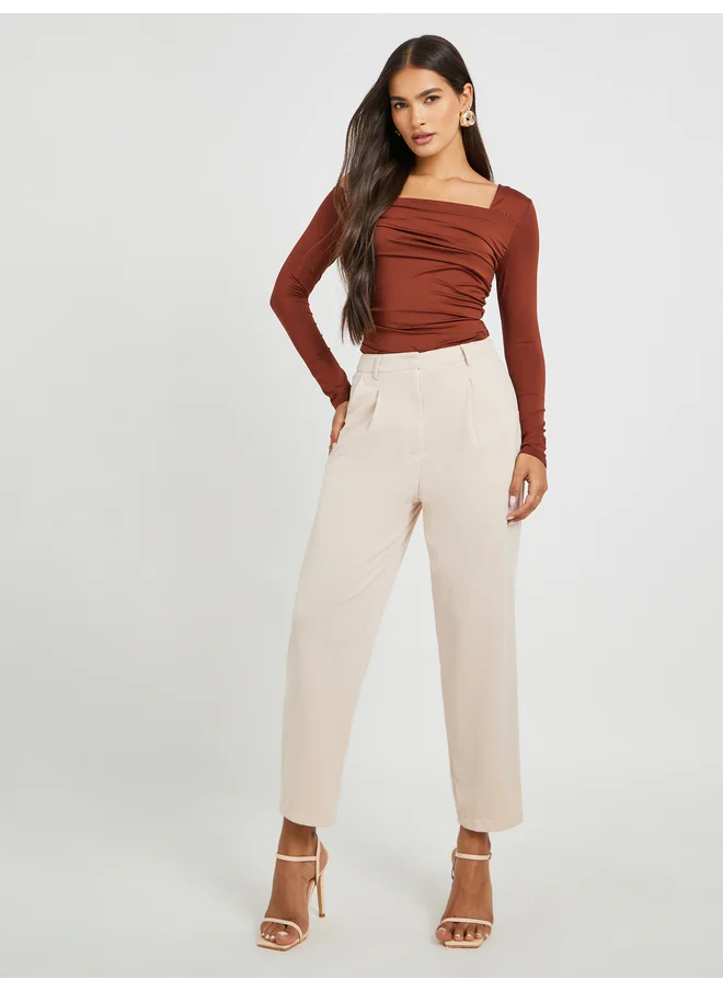 Styli Styli Solid Pleated Tapered Fit Trousers with Belt Loops