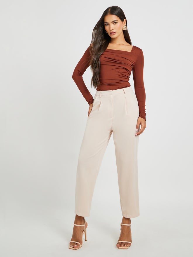 Styli Styli Solid Pleated Tapered Fit Trousers with Belt Loops  - Image 1