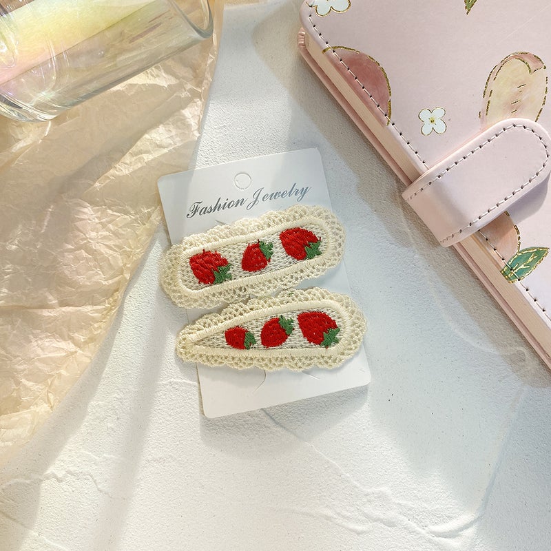 Generic 2022 Cute Kids Hair Clips Fruit Knit PrincessXC-fruit knitted strawberry hairpin XC-fruit knitted strawberry hairpin