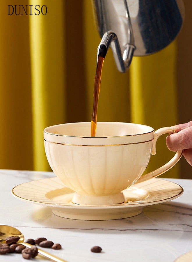 DUNISO طقم فناجين شاي وصحون بنوم بنه الفرنسية الرجعية طقم شاي بورسلين لحفلات الشاي بعد الظهر وصحن أكواب شاي القهوة والحليب وغرفة الرسم - Image 1