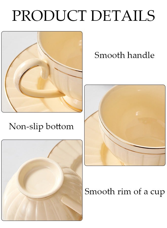 DUNISO طقم فناجين شاي وصحون بنوم بنه الفرنسية الرجعية طقم شاي بورسلين لحفلات الشاي بعد الظهر وصحن أكواب شاي القهوة والحليب وغرفة الرسم - Image 3