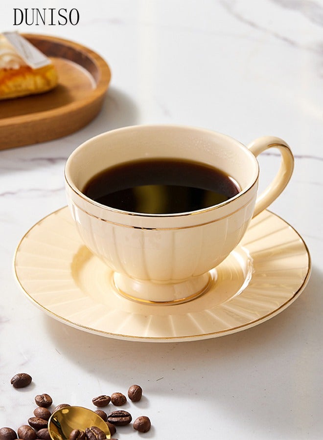 DUNISO طقم فناجين شاي وصحون بنوم بنه الفرنسية الرجعية طقم شاي بورسلين لحفلات الشاي بعد الظهر وصحن أكواب شاي القهوة والحليب وغرفة الرسم - Image 2