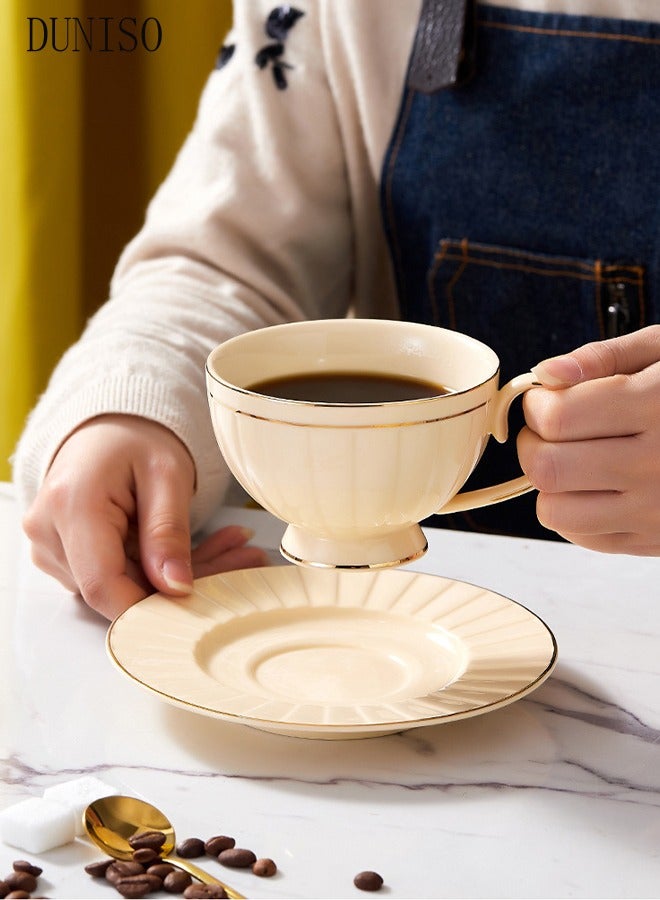 DUNISO طقم فناجين شاي وصحون بنوم بنه الفرنسية الرجعية طقم شاي بورسلين لحفلات الشاي بعد الظهر وصحن أكواب شاي القهوة والحليب وغرفة الرسم - Image 5