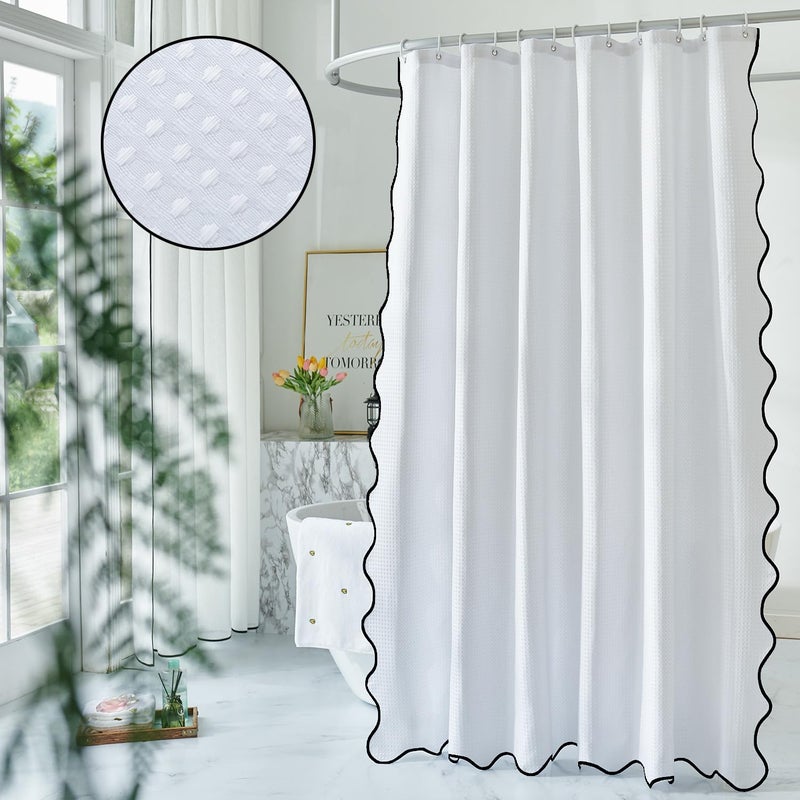 Youngseahome Waffle Weave 230gsm نسيج ثقيل مع سوداء الأسود الحدودي الستار بوب باو أنيقة الستار دش للاستحمام الحمام 72 × 84 بوصة - Image 1