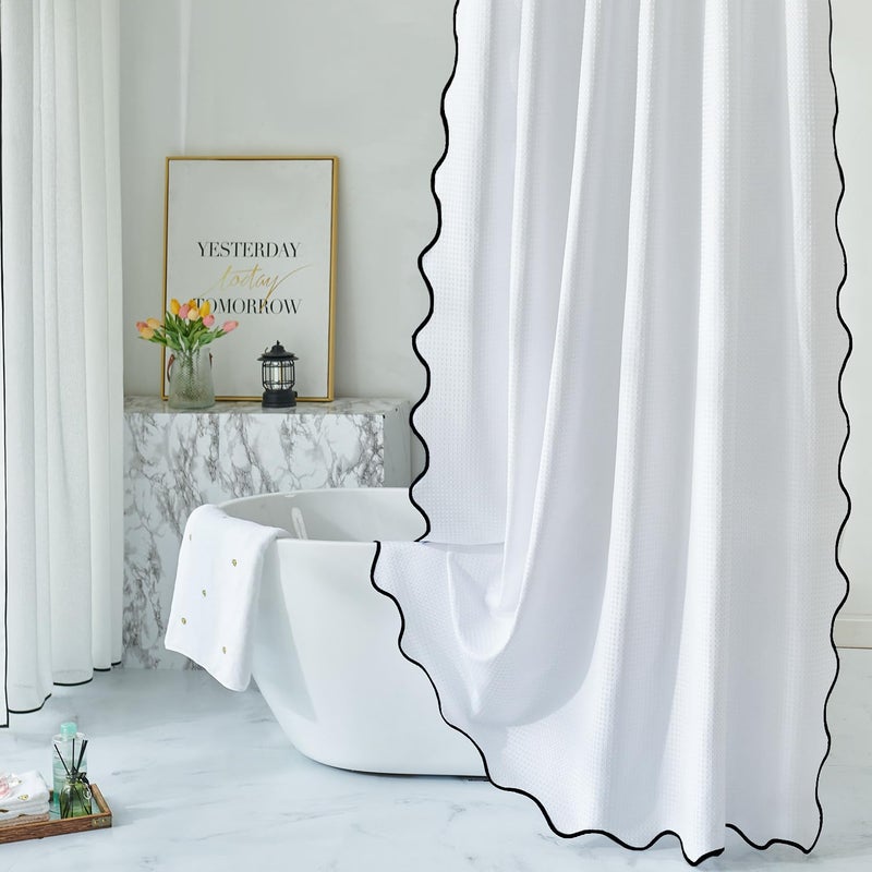 Youngseahome Waffle Weave 230gsm نسيج ثقيل مع سوداء الأسود الحدودي الستار بوب باو أنيقة الستار دش للاستحمام الحمام 72 × 84 بوصة - Image 5