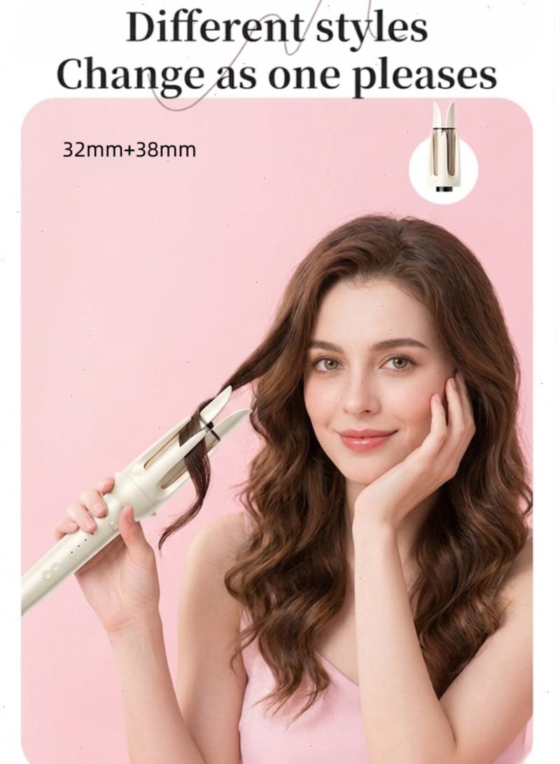 Professional 3-in-1 Automatic Hair Curler Set with 32mm & 38mm Interchangeable Barrels & Straightener Brush, Ceramic Auto-Rotating Curling Iron with 4 Temp Control & Anti-Scald Design - Includes Clips & Comb - Image 5