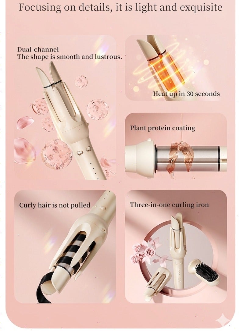 Professional 3-in-1 Automatic Hair Curler Set with 32mm & 38mm Interchangeable Barrels & Straightener Brush, Ceramic Auto-Rotating Curling Iron with 4 Temp Control & Anti-Scald Design - Includes Clips & Comb - Image 3