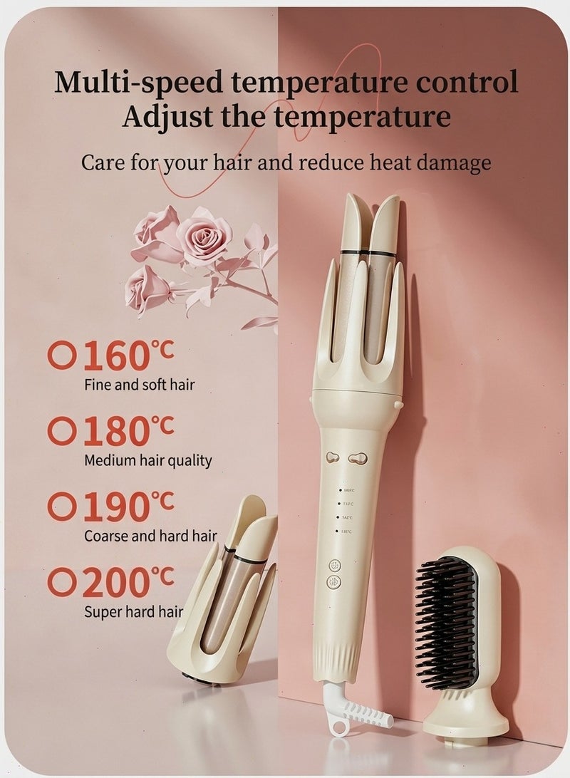 Professional 3-in-1 Automatic Hair Curler Set with 32mm & 38mm Interchangeable Barrels & Straightener Brush, Ceramic Auto-Rotating Curling Iron with 4 Temp Control & Anti-Scald Design - Includes Clips & Comb - Image 2
