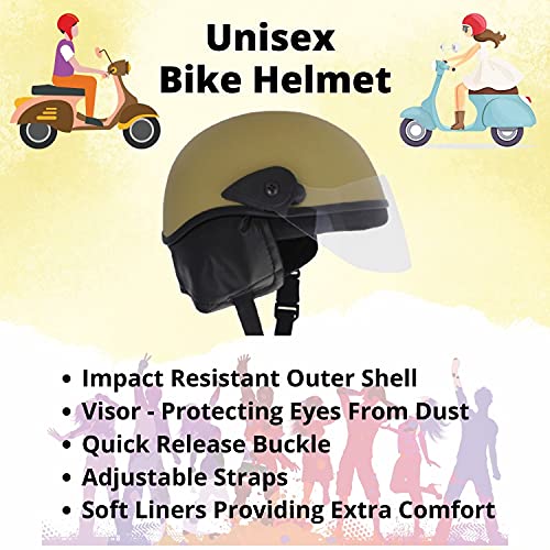 Western Era Half Helmet with Clear Visor for Men & Women ||Safety & Comfort|| Stylish Enhanced Design || (Large, Khakhi Matte) - Image 5