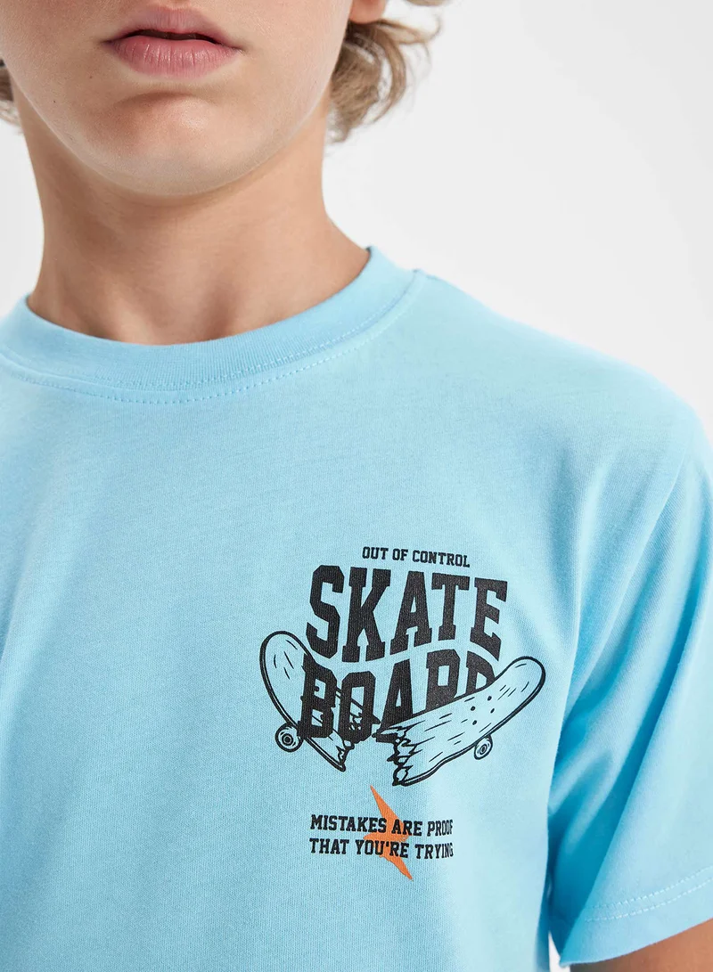 DeFacto Printed Round Neck Short Sleeve T-Shirt