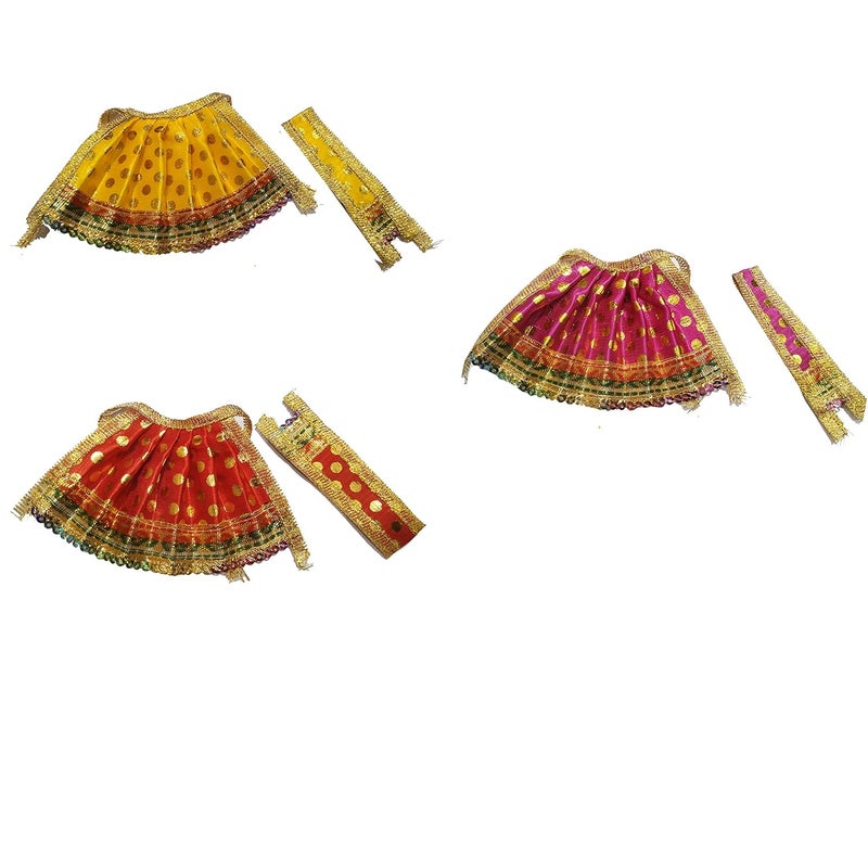 Salvus APP SOLUTIONS Divine Lehenga Chunari Dress for Devi MATA Statue Grace and Elegance Combined Set of 3 Yellow Red and Pink - Image 1