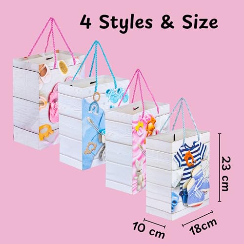 KRESHU Paper Exclusive 3D Multi Baby Shower Tote Gift Christmas Bags Different Multi Colour Variations Bags For Gift Box Packing Bags (Set Of 4) - Image 3