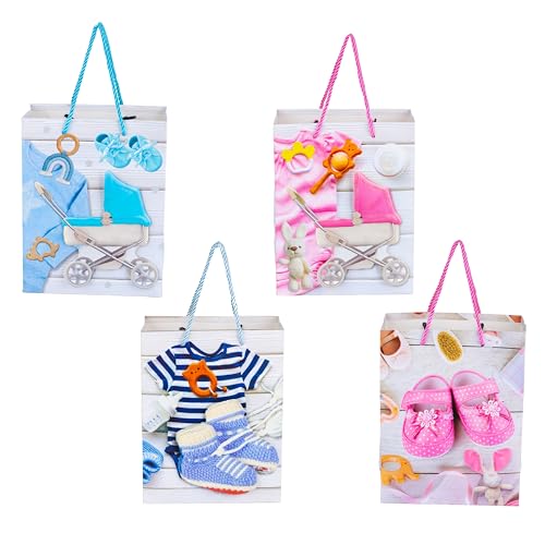KRESHU Paper Exclusive 3D Multi Baby Shower Tote Gift Christmas Bags Different Multi Colour Variations Bags For Gift Box Packing Bags (Set Of 4) - Image 1