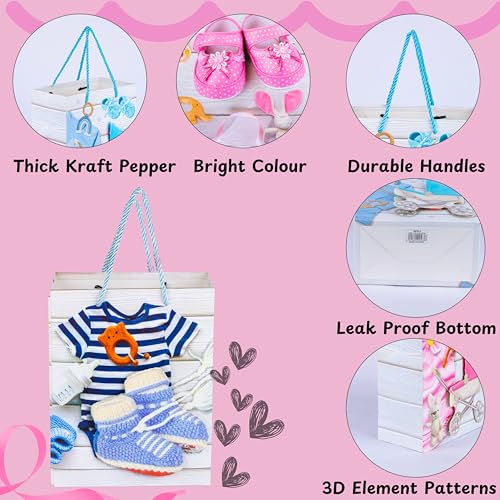 KRESHU Paper Exclusive 3D Multi Baby Shower Tote Gift Christmas Bags Different Multi Colour Variations Bags For Gift Box Packing Bags (Set Of 4) - Image 4