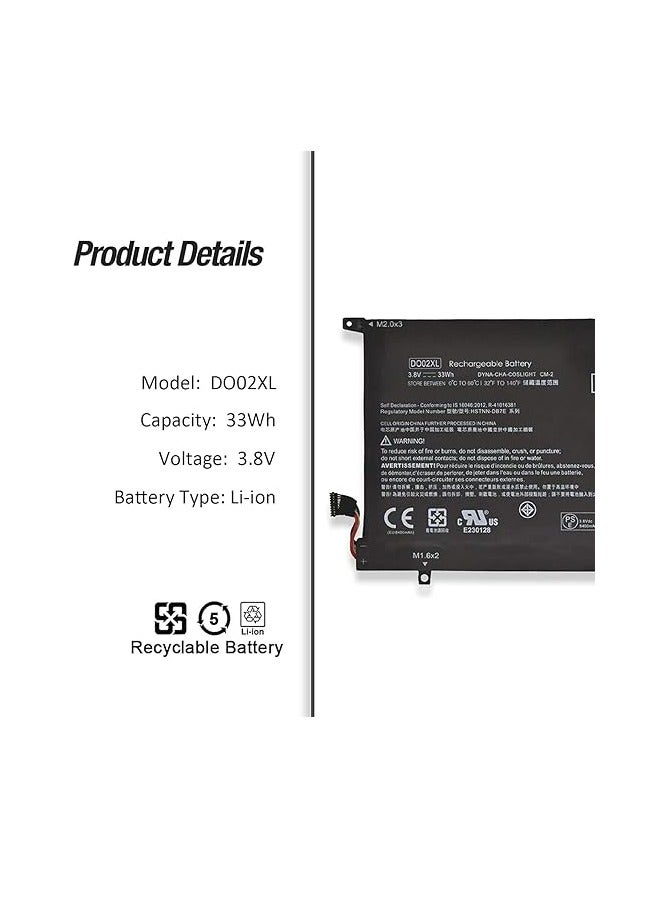 Terabyte 3.8V 33Wh/2-Cell DO02XL Battery Compatible for HP Pavilion X2 10 DETACH 10-N100 10T-N100 10-N200 10-J024TU 10-J025TU 10-J013TU HSTNN-LB6Y HSTNN-DB7E 810749-2C1 810985-005 810749-421 - Image 2